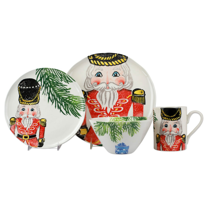 Nutcrackers Handmade Terra Bianca Dinnerware Set, Red/Green/White