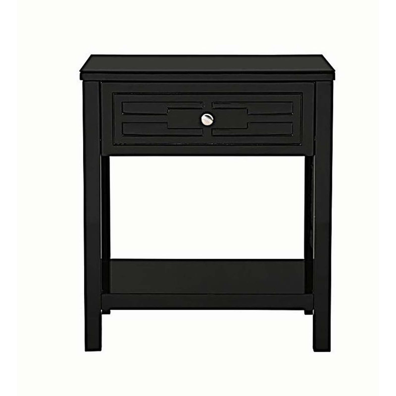 Dylan 23" Black Wooden End Side Table Nightstand with Glass Top and Drawer, Black