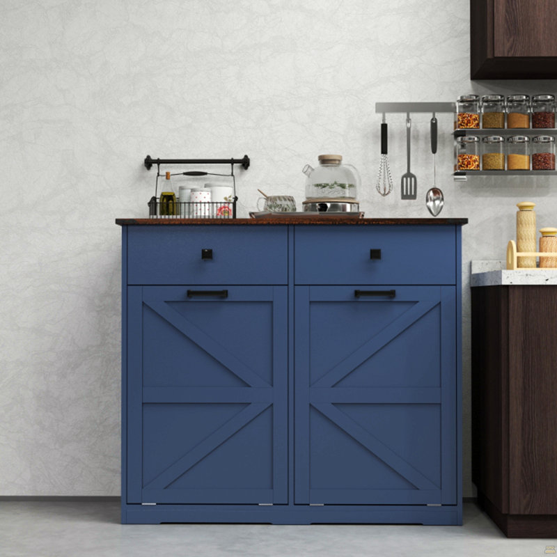 Armoire à ordures à double inclinaison pour poubelles de 20 gallons, armoire de recyclage autoportante avec tiroir dissimulé