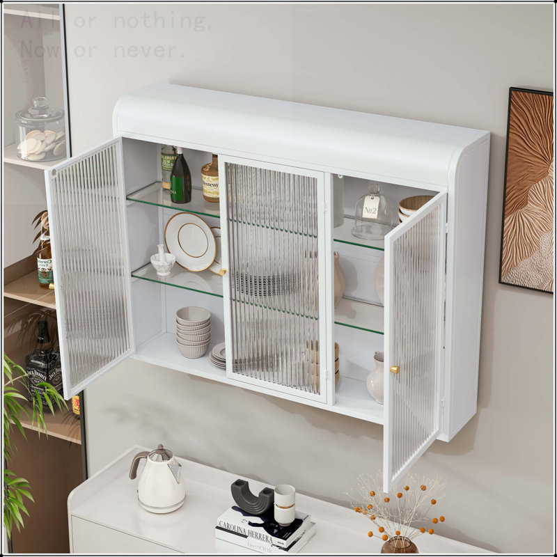 3-Door Arched Wall Mounted Glass Cabinet, White