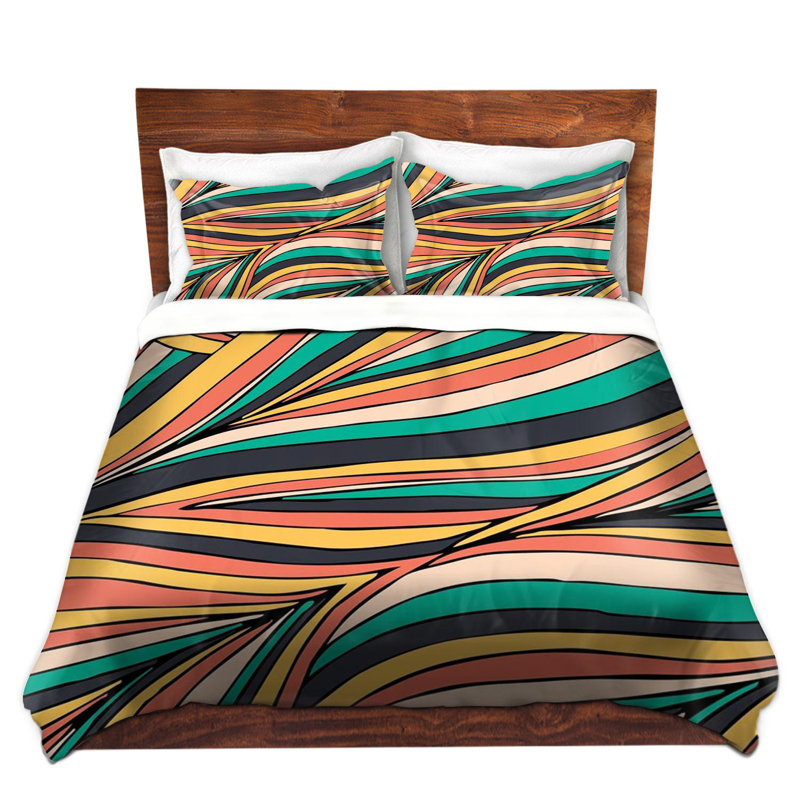 Polyester Abstract Duvet Cover, 1 Twin Duvet Cover + 1 Standard Sham, Green/Blue/Gray