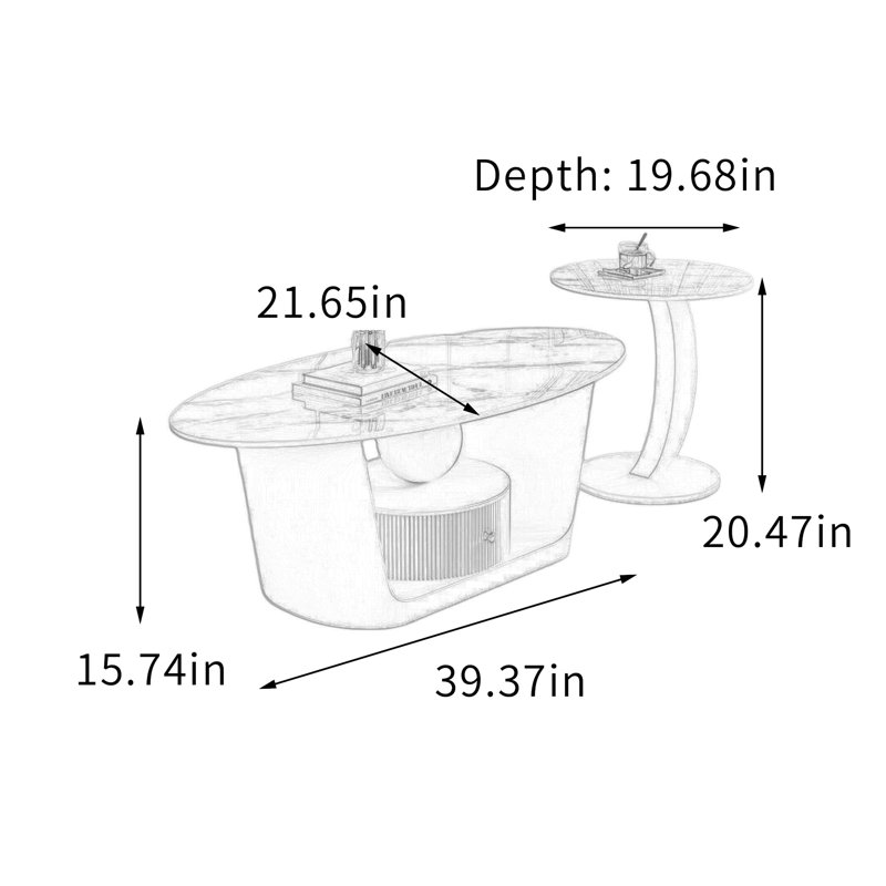 Ensemble de tables basses Creamy Style Home, 15.74" H x 39.37" W x 21.65" D, Light Gray/White
