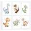 6Pcs Dinosaur Nursery Wall Art Kids Room Canvas Poster Toddler Baby Watercolor Dino Wall Decor Dinosaur Painting Prints Cute Dino Pictures for Nursery Bedroom Boy Playroom Framed