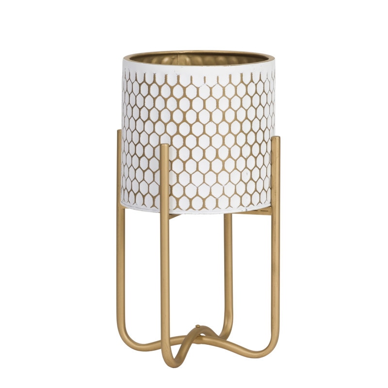 Cleare Honeycomb Pot with Ambrose Gold Base, 16.25" H x 9.25" W x 9.25" D