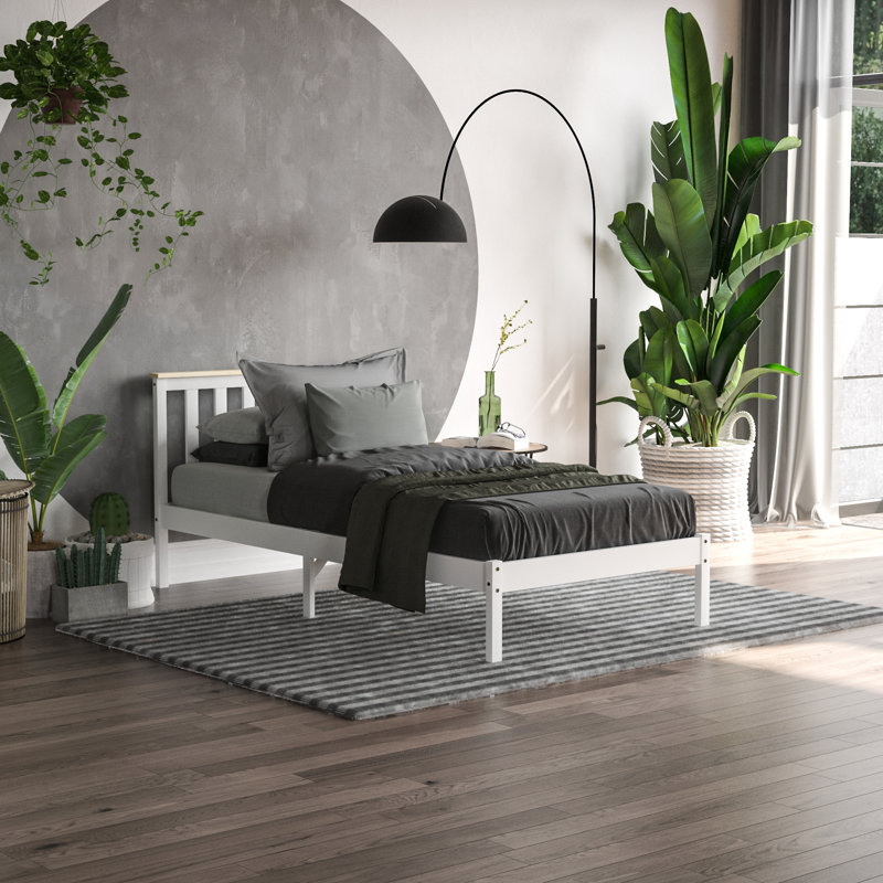 Frederique Solid Wood Bed, Single (3'), White/Pine