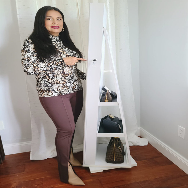 Modern Rotatable Jewellery Armoire With Full-Length Mirror And Secret Compartment