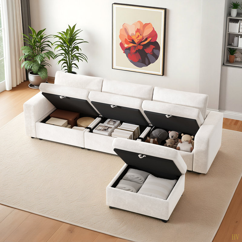 Canapé modulaire surdimensionné de 118 po avec repose-pieds avec rangement, canapé en L avec coussins amovibles, canapé rembourré pour la chambre à coucher du salon, facile à assembler
