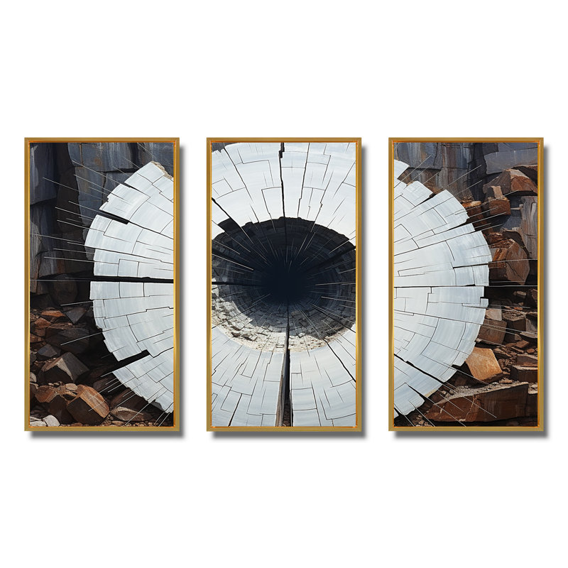 «Stone Grey Quartz Mystery I», art mural pierre géode, Cadre flottant doré, H 40 po x l 60 po x P 1 po