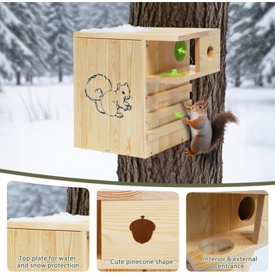 Boîtes à écureuil en bois pour l'extérieur, boîte à écureuil avec porche extérieur