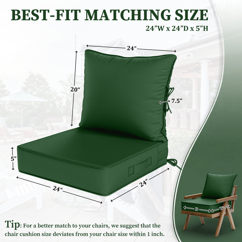 Coussin de siège / dossier d'extérieur, Vert, L 24 po x P 24 po