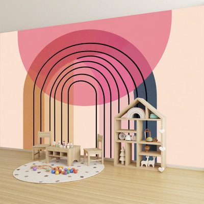 Papier peint autocollant à motif géométrique arc-en-ciel abstrait moderne Mid-Century H 100 po x l 144 po, papier peint amovible en PVC autocollant pour chambre à coucher, bureau à domicile