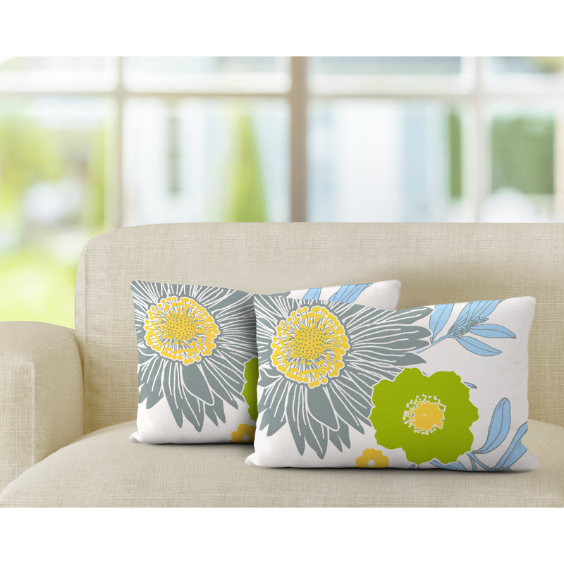 Floral Outdoor Reversible Throw Pillow, Gray