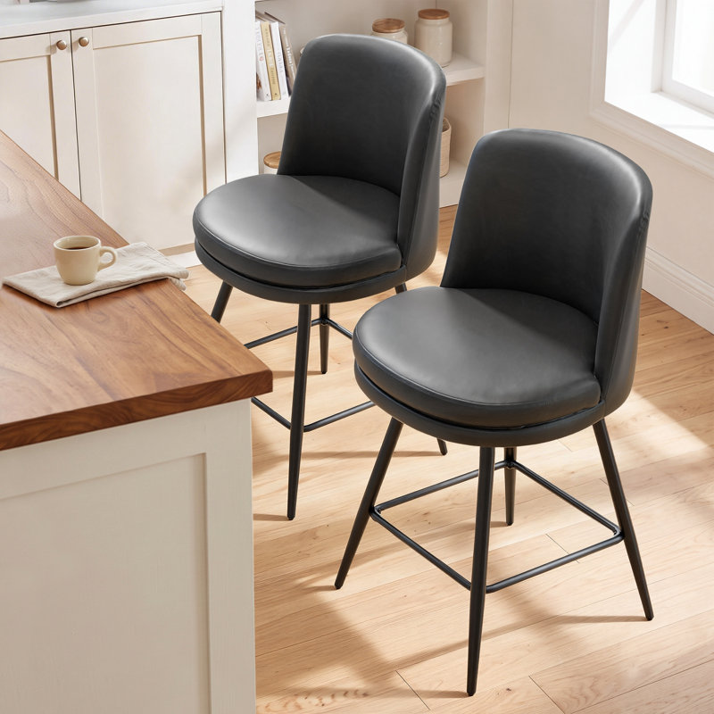 Caractéristique pivotante contemporaine en cuir de polyuréthane, similicuir et qualité durable, Noir, 2