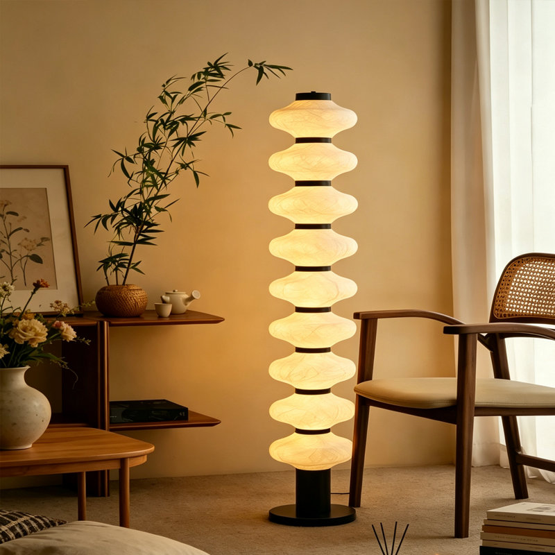 White+Black Mulberry Silk+Iron Free Form Floor Lamps