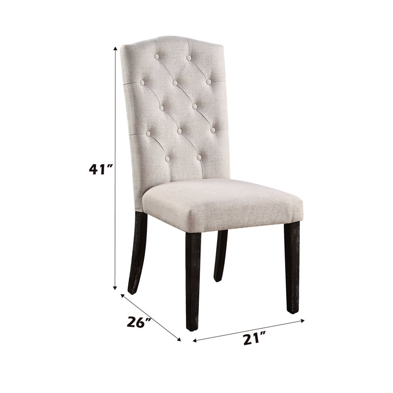 Chaise de salle à manger en lin beige à 2 pieds patinés, fabrication pour une utilisation quotidienne