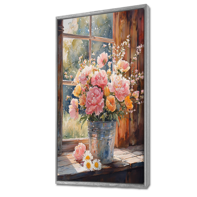Alba Country Bloom Bouquet At The Barn II - Assortiment de bouquets d'art mural, H 60 po x l 28 po, Argent argent