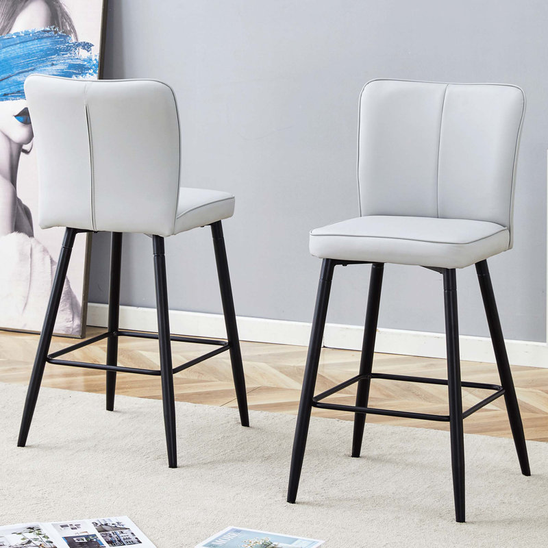 Ensemble de chaises de bar modernes en polyuréthane - deux pièces, dossier à lignes épurées, Brun, Noir