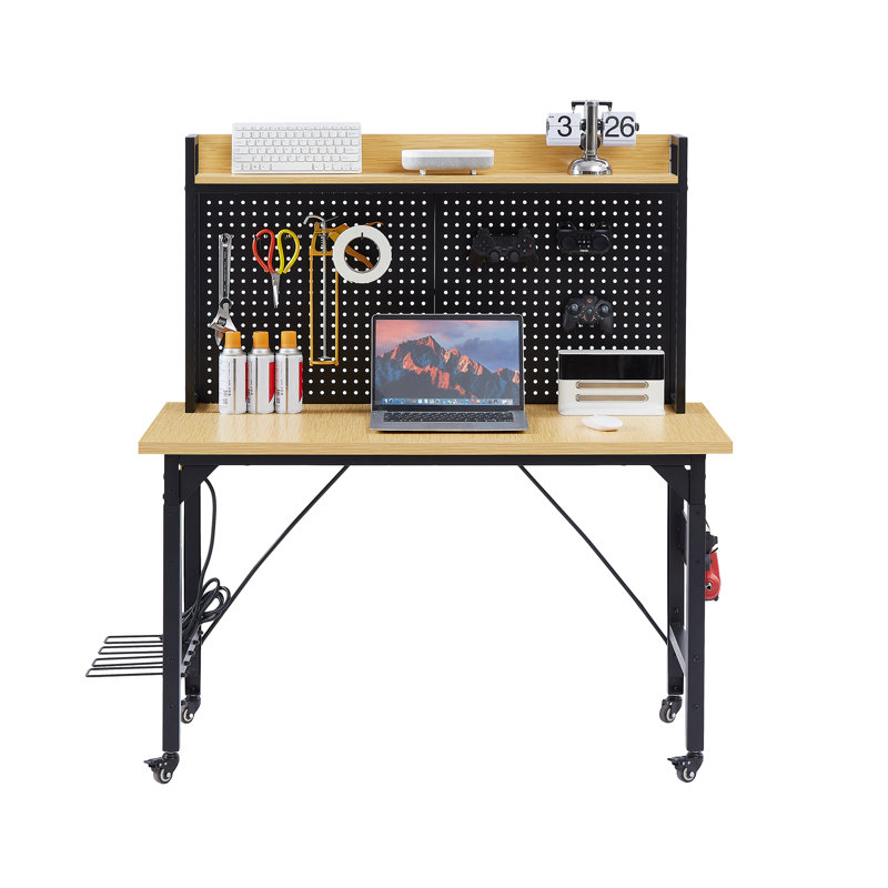 Établi robuste de 48 po avec roulettes, établi réglable avec panneau perforé et prise CA / USB 