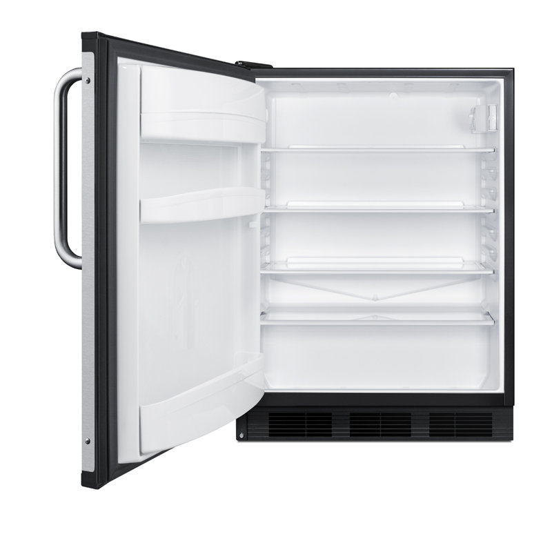 Sleek 24" Undercounter Smart Refrigerator with Stainless Steel Handle - Black