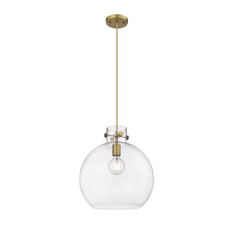 Lantz 1 - Light Pendant, 15.38" H x 14" W x 14" D, Clear, Brushed Brass
