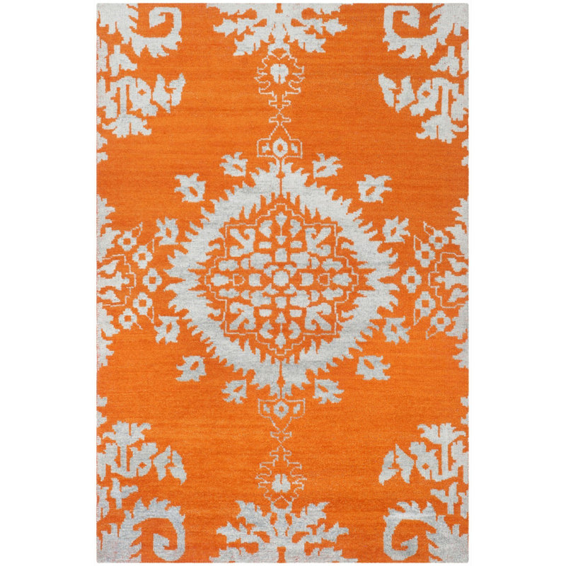 Tapis doré en laine / viscose / coton noué à la main Sabian, Rectangle 6 pi x 9 pi