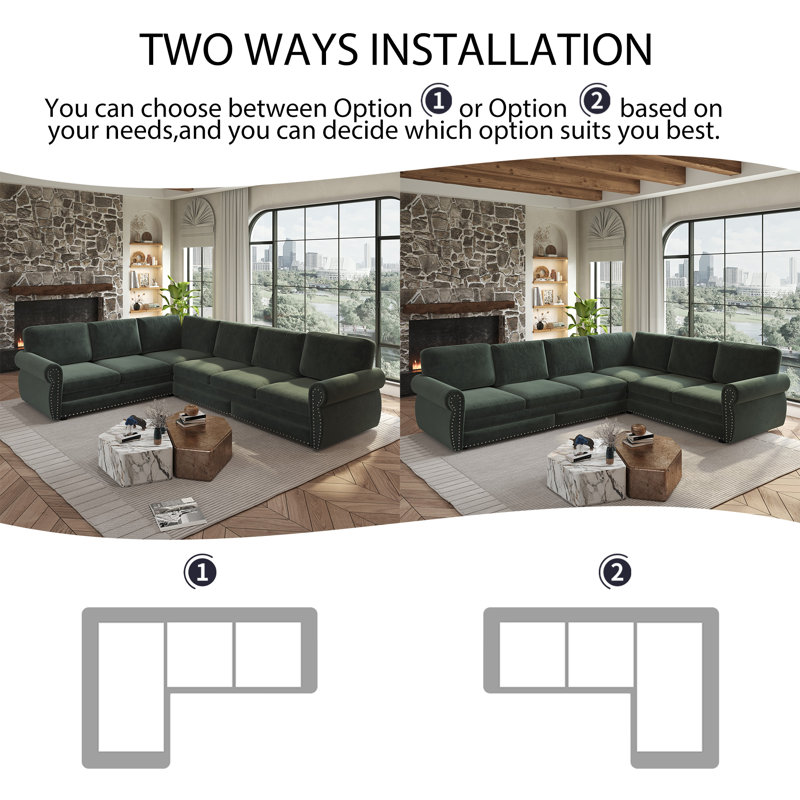118" Oversize Convertible Sleeper Sofa With Nailhead Trim, Upholstered Sofa Couch With Pull-Out Bed, Green Chenille