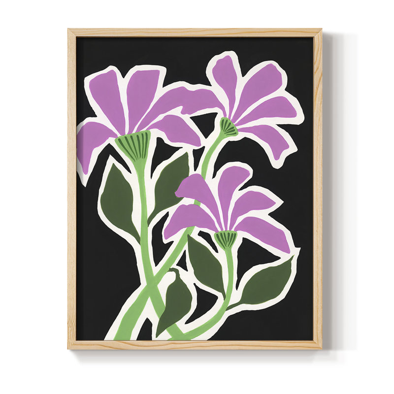 «Pop Flowers», reproduction encadrée en V - bois massif, Naturel, H 11 po x l 9 po