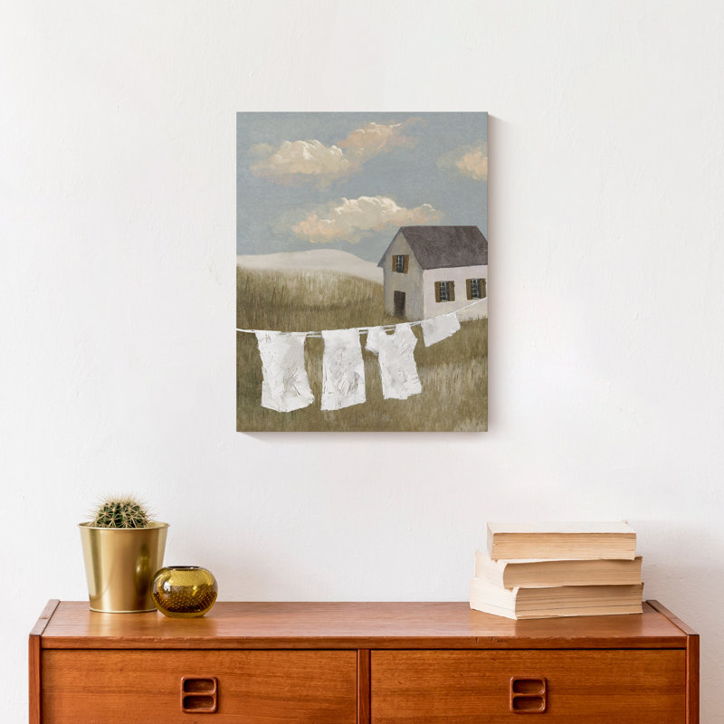 «House on Hill Calming Laundry Scene», reproduction sur toile, H 14 po x l 11 po