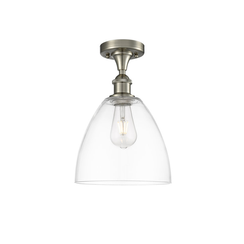 Plafonnier semi-encastré 1 lumière Germinia, Transparent, H 13,25 po x l 9 po x P 9 po, Nickel satiné brossé
