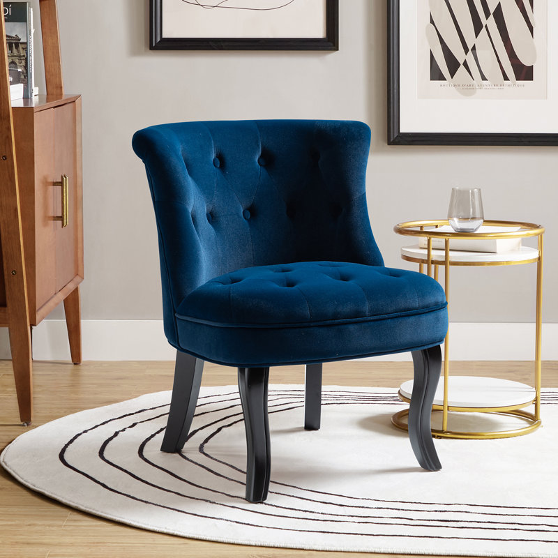 Chaise d'appoint à oreilles rembourrée en velours Grenier, Velours bleu marine