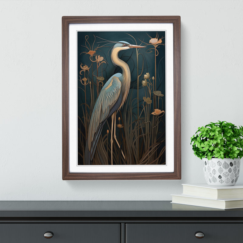Heron Art Deco Art - Framed Print