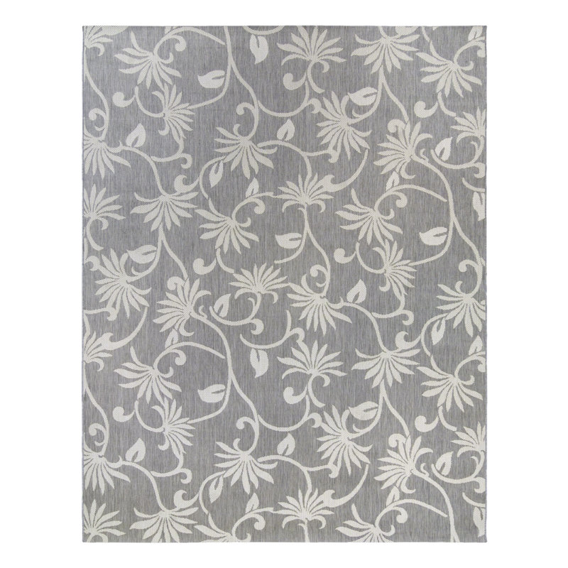 Reyn Spooner Tradewinds Plumeria Gray Hawaiian Tropical Polypropylene Flatweave Indoor/ Outdoor All Weather Area Rug