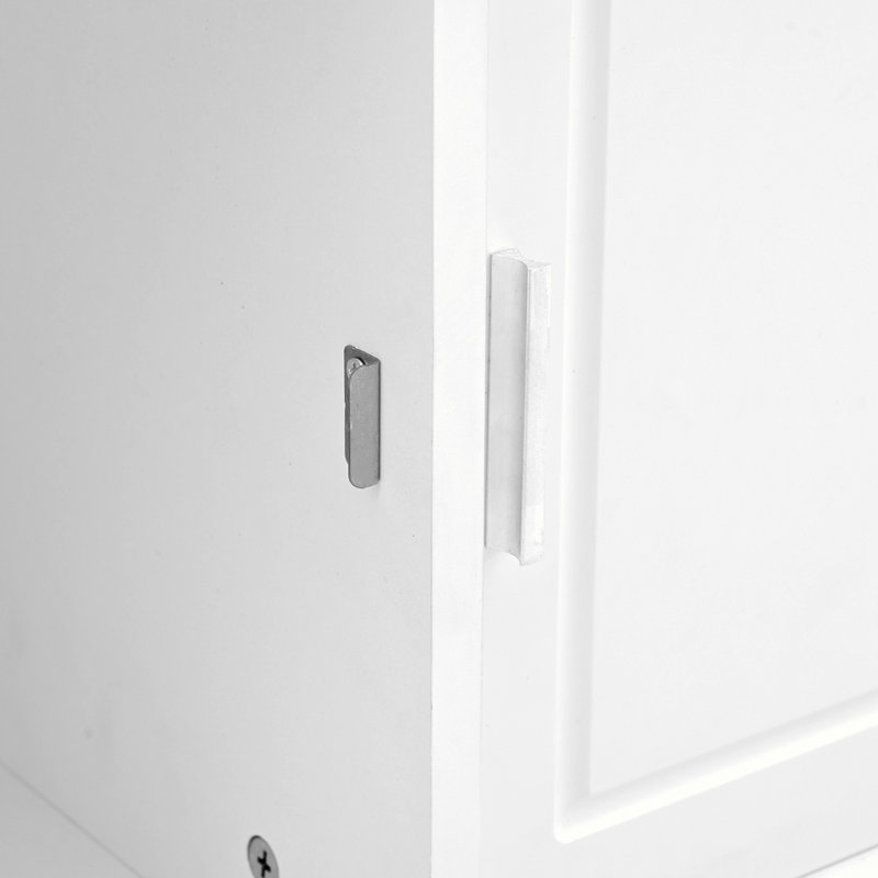 White Wood Hall Tree with Storage Bench and Sliding Doors