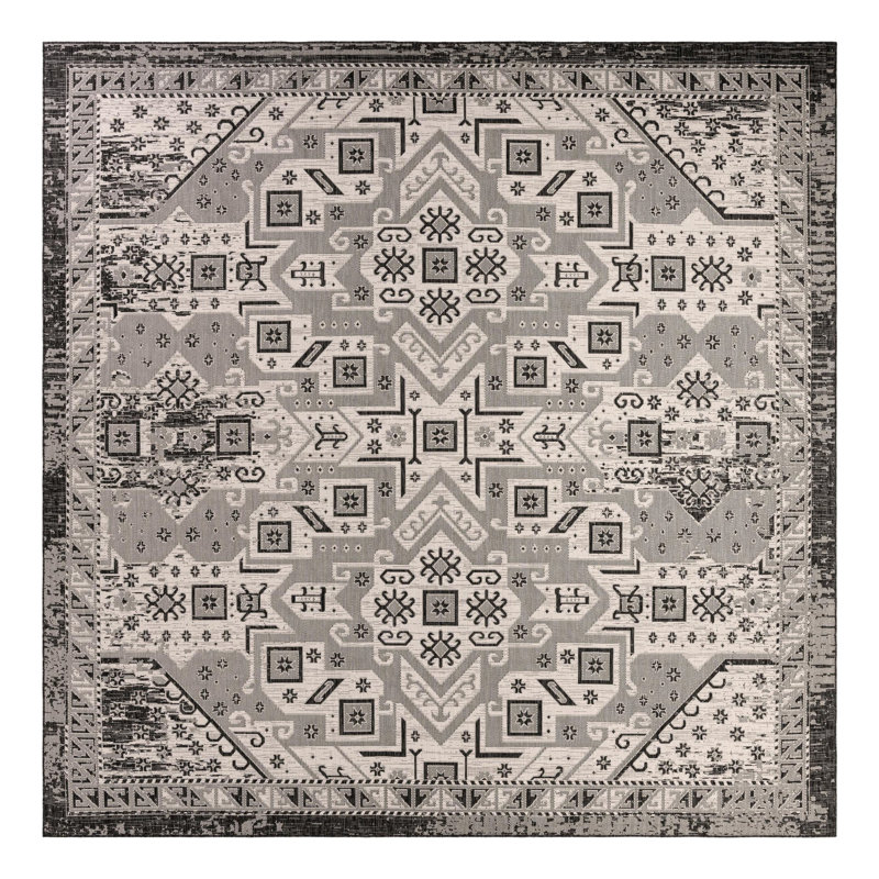 Tapis intérieur / extérieur bleu Alucard Southwestern, Carré 13 pi 1 po