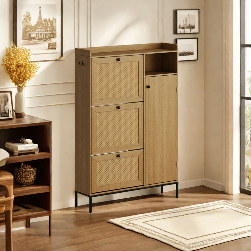 40 Pair Shoe Storage Cabinet, Natural Wood