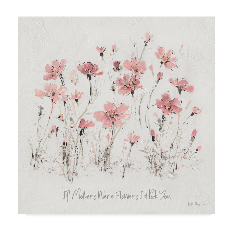 « wildflowers iii rose mères », art textuel sur toile tendue, H 14 po x l 14 po x P 2 po