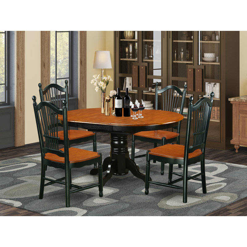5 Piece Dining Room Furniture Set Includes an Oval Kitchen Table with Butterfly Leaf and 4 Dining Chairs, Black & Cherry