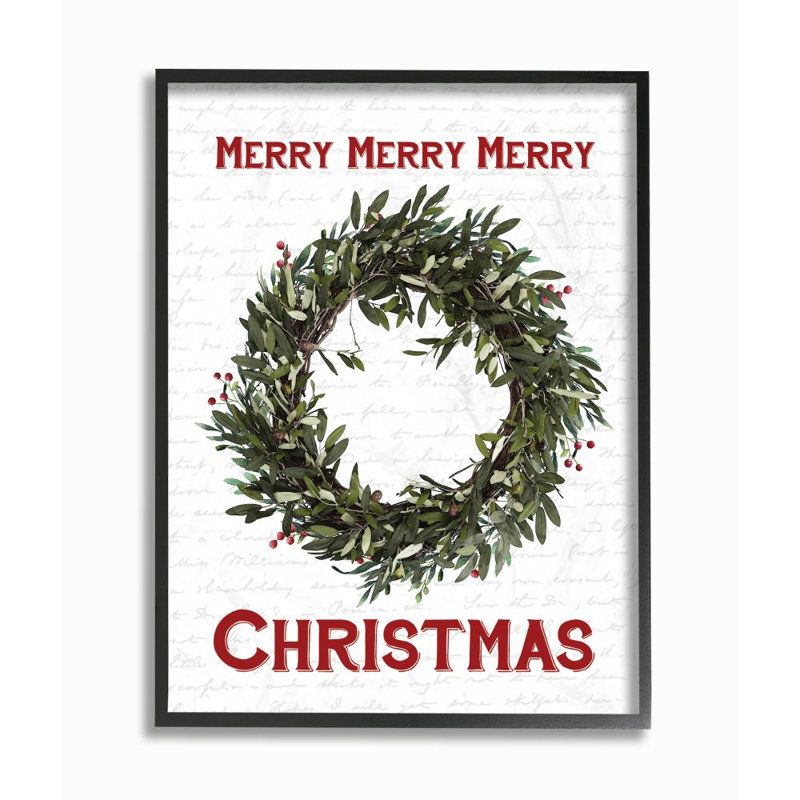 « merry christmas couronne », impression, Giclée encadrée noir minuit, H 30 po x l 24 po