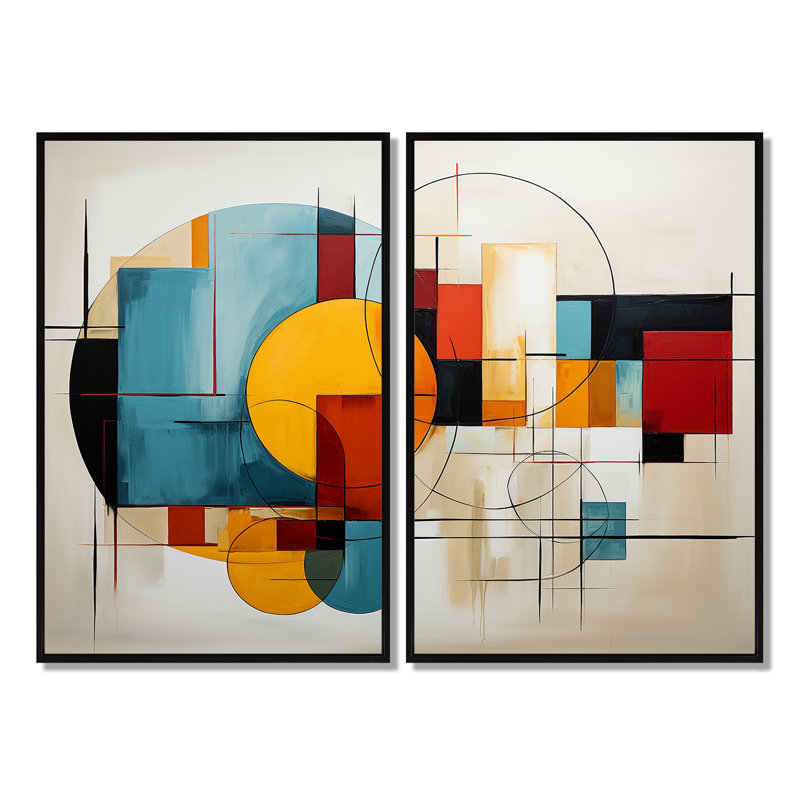 «Geometric Abstraction Focus II», art mural multicolore, Black, 36" H x 48" W, Impression encadrée flottante