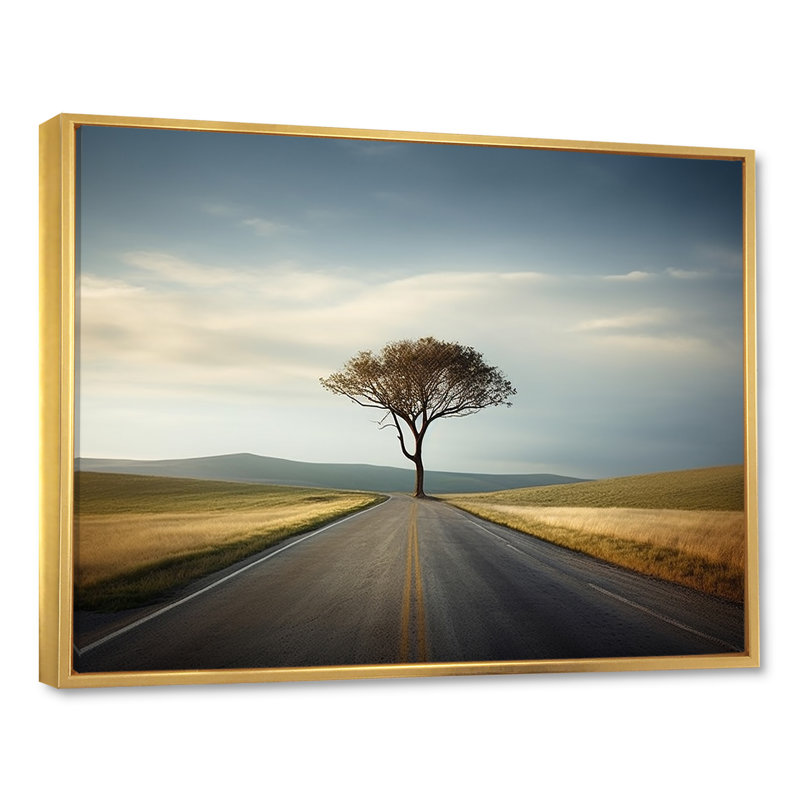 " Highway Photo Scenery On The Road ", Gold Floater Framed, 34" H x 44" W x 1.5" D