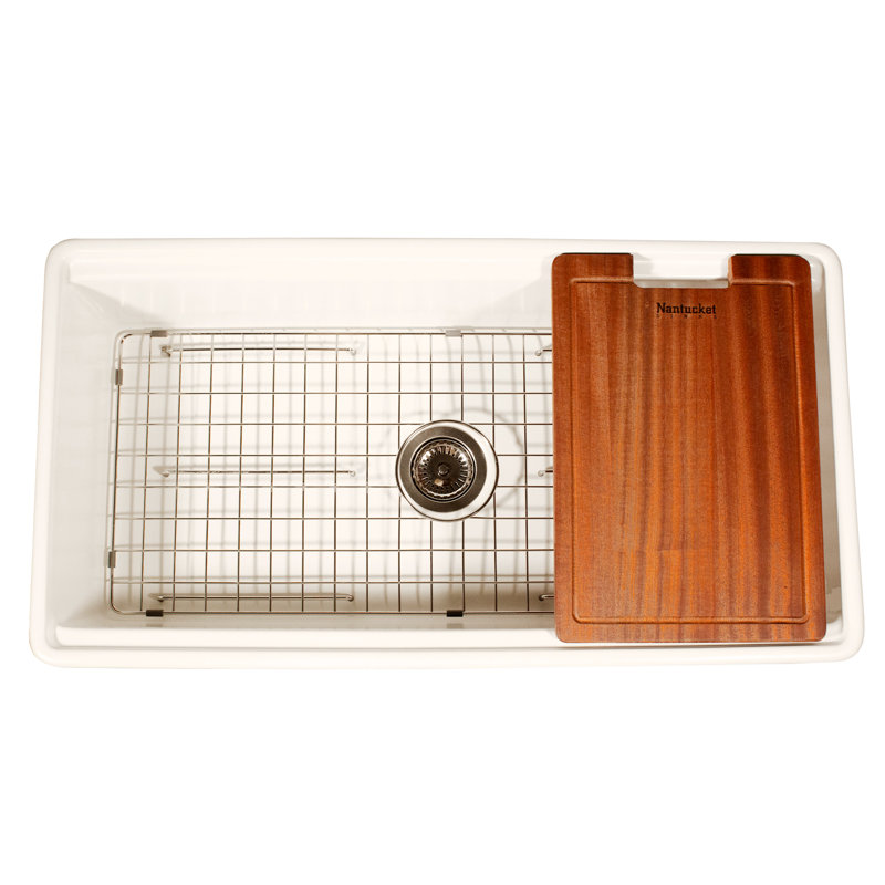 35.75 Inch European Fireclay Farmhouse Prep Station Sink, Matte White