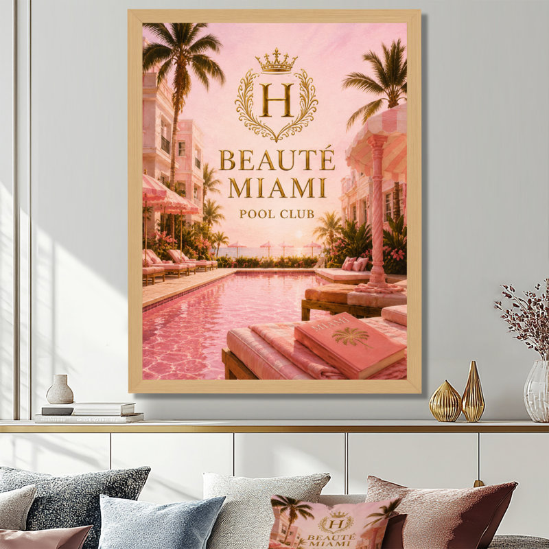 Club de piscine de Miami - Décoration murale glamour sur toile, H 40 po x l 30 po, Cadre naturel