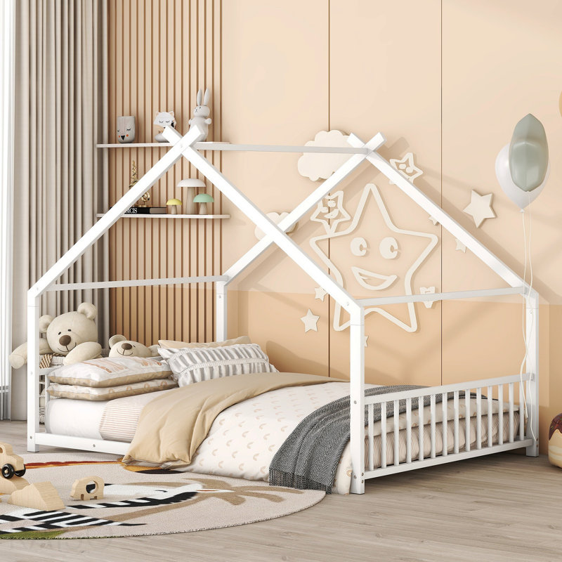 Lit double pleine grandeur en métal, blanc, Lit double, Blanc