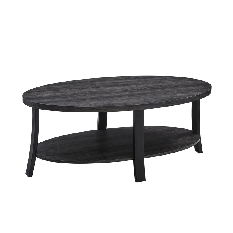 Table basse gris anthracite ovale avec tablette en bois et pratique, Gris anthracite