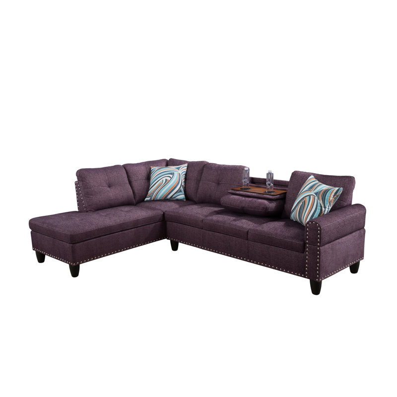 Ahuva Upholstered Sectional Left Hand Facing, Left Hand Facing, Purple
