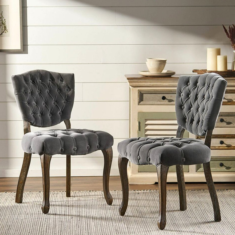 Chaise capitonnée Kd (Wthr) (ensemble de 2), Velours gris anthracite