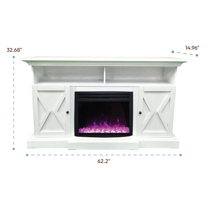 Cambridge Summit 62-In. Farmhouse Fireplace TV Stand with Crystal Rocks Display, White
