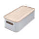 Eco BPA-Free Recycled Plastic 16.9" Medium Storage Bin With Handles And Paulownia Wood Lid, Gray