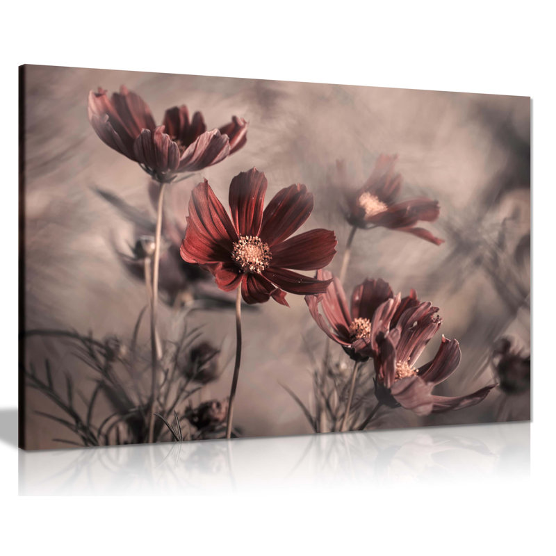 Panther Print Fine Art Prints Red Cosmos Flower Floral Garden Artistic Framed Canvas Prints, Pictures For Home Walls, Bedroom, Living Room & Bathroom Decor - Wrapped Canvas Art Prints