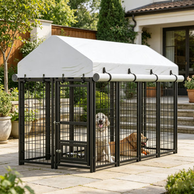 Heavy Duty Dog Kennel for Large Dog,Welded Steel Wire Playpen with UV-Resistant Roof & Lock for Large Dogs,8x4x6 FT